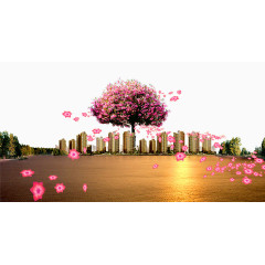 地产海报元素粉色花树
