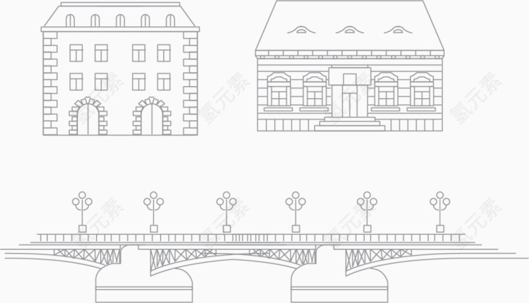 矢量线条手绘建筑