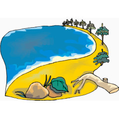 倒地的树干沙滩海边风景插画矢量