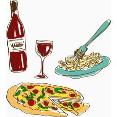 卡通手绘意大利饮食