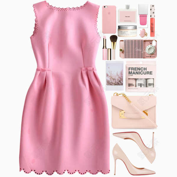粉色连衣裙和包包