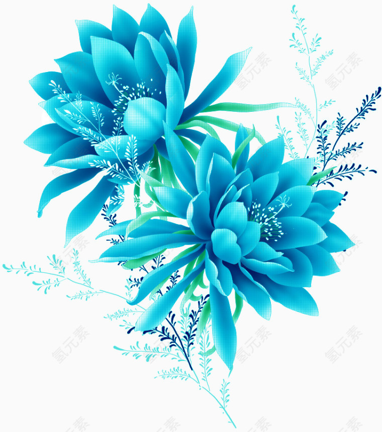 蓝色鲜花效果元素