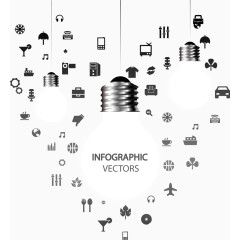 矢量手绘灯泡和图标