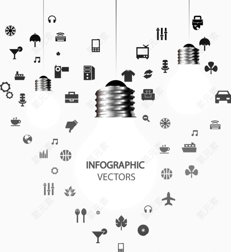 矢量手绘灯泡和图标