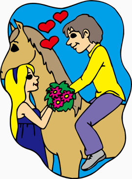 骑马送鲜花的情侣矢量