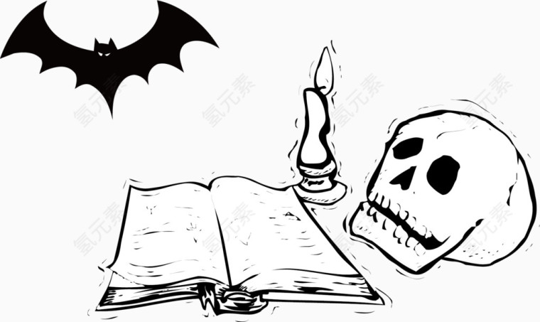 矢量骷髅书蝙蝠