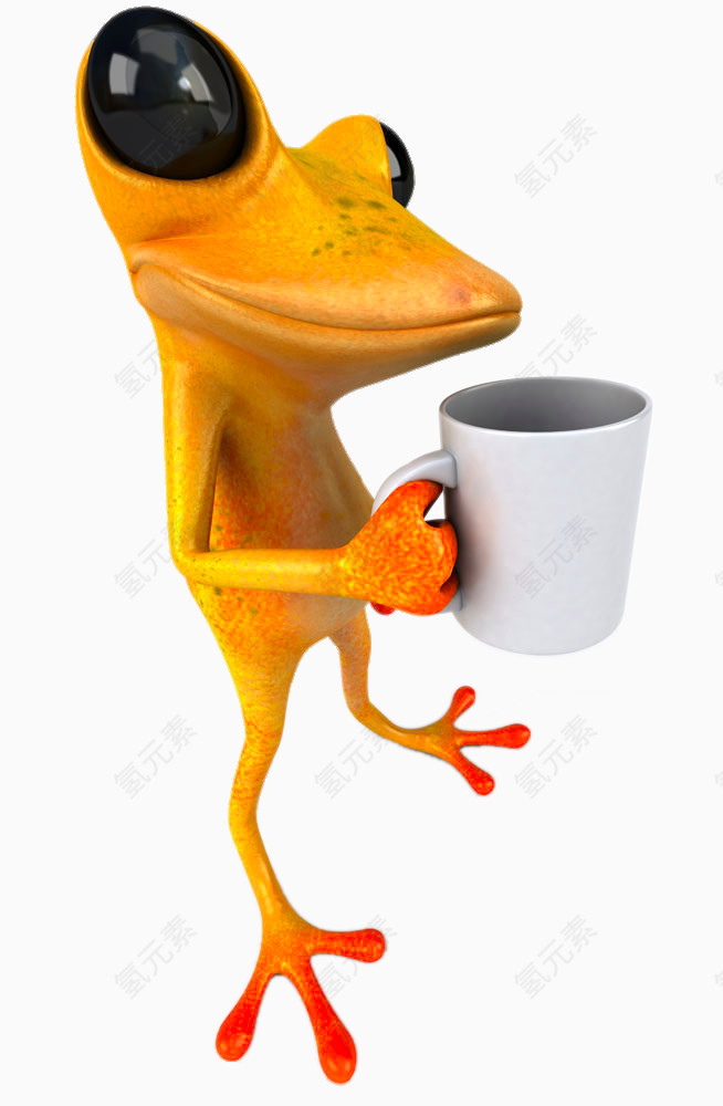 创意手拿水杯的青蛙