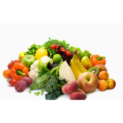 散乱堆放在一起的水果蔬菜