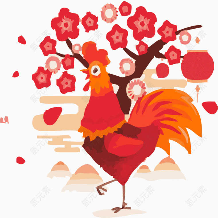 红色梅花与红色大公鸡