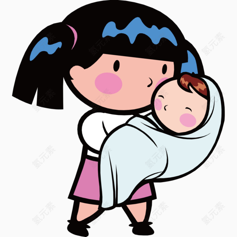 怀抱婴儿的女孩