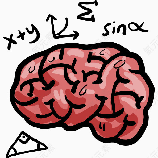一个大脑和数学符号