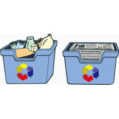 卡通蓝色分类回收收纳垃圾箱矢量
