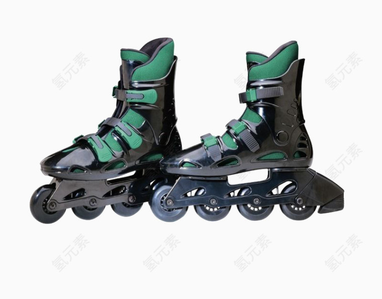 一双单排的黑色溜冰鞋
