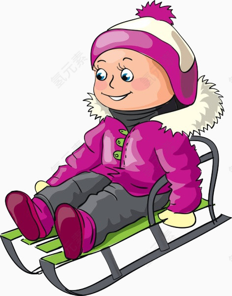 骑滑雪橇的小女孩