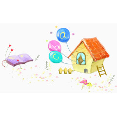卡通小房子与气球