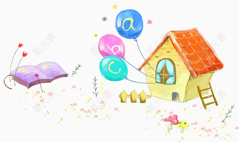卡通小房子与气球