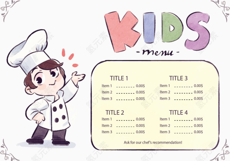 卡通小厨师儿童菜单