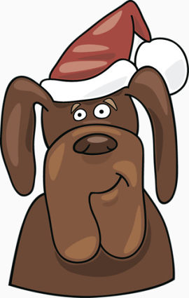 卡通绘画带圣诞帽的棕色小狗