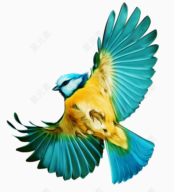 手绘蓝色展翅飞翔的小鸟