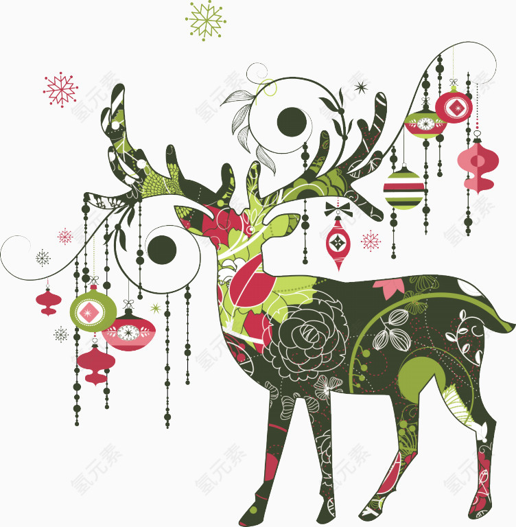圣诞花纹麋鹿