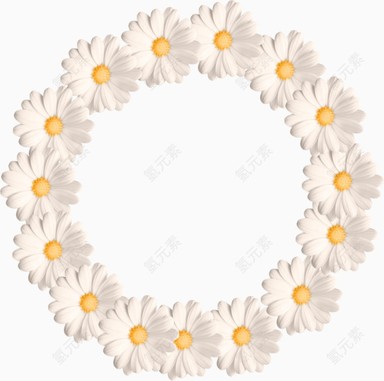 白色雏菊花朵圆形边框装饰