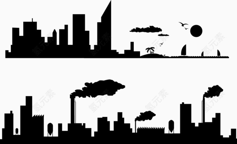 矢量污染的城市剪影