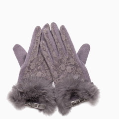 带毛绒的蕾丝女士紫色手套