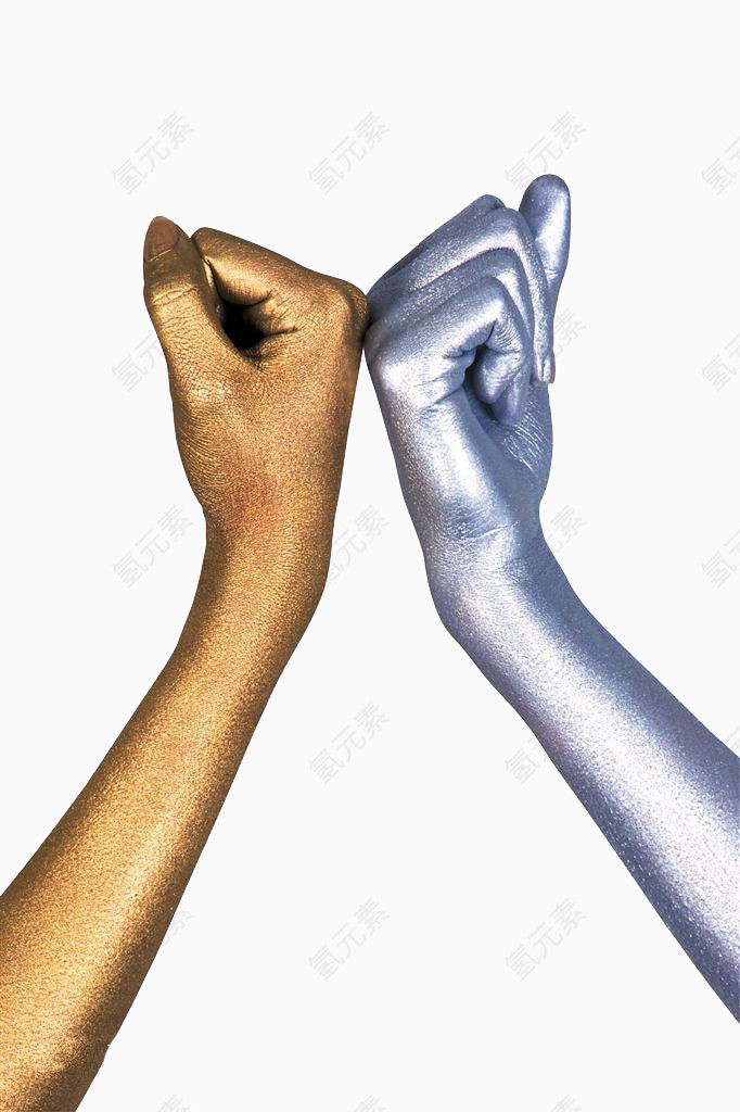 两只不同颜色的对抗的手