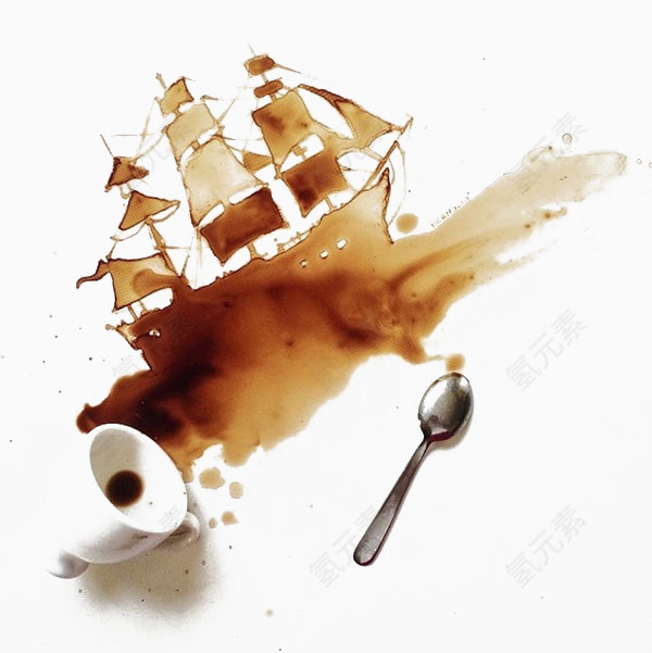 咖啡画作帆船