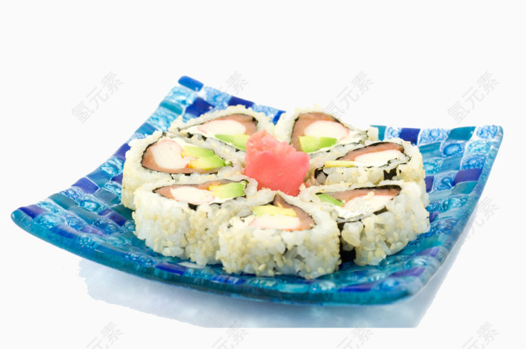 装在蓝色盘子里的寿司