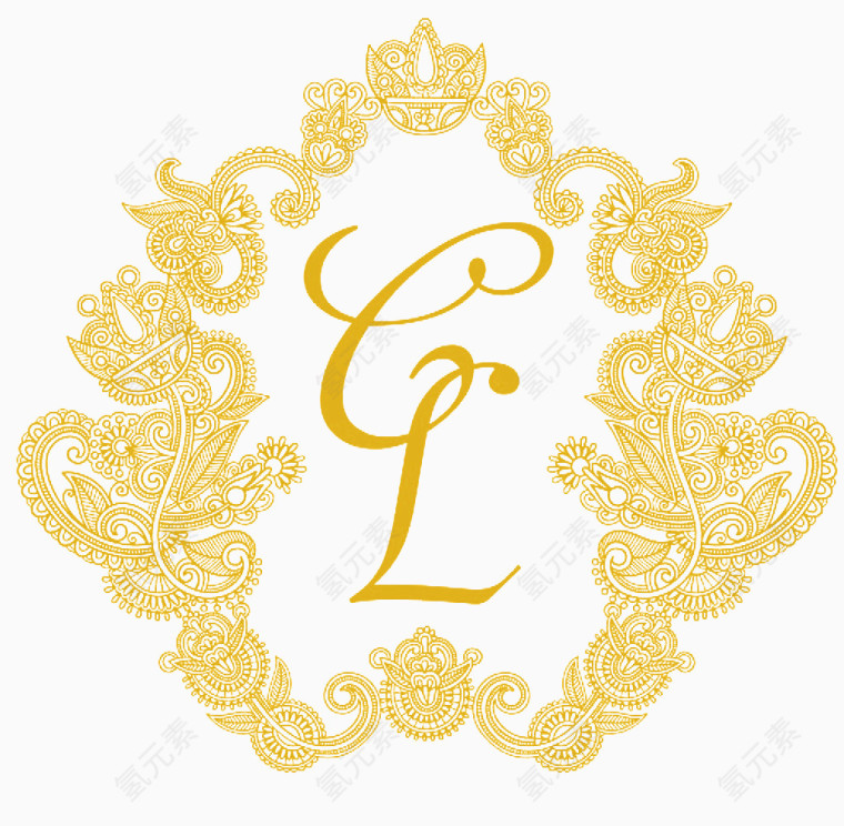金色华丽花边婚礼logo