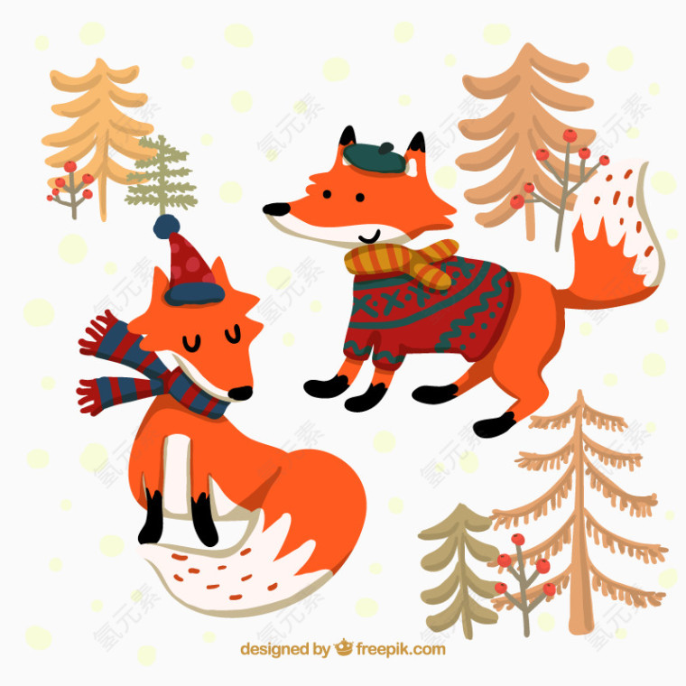 矢量元素卡通冬季狐狸