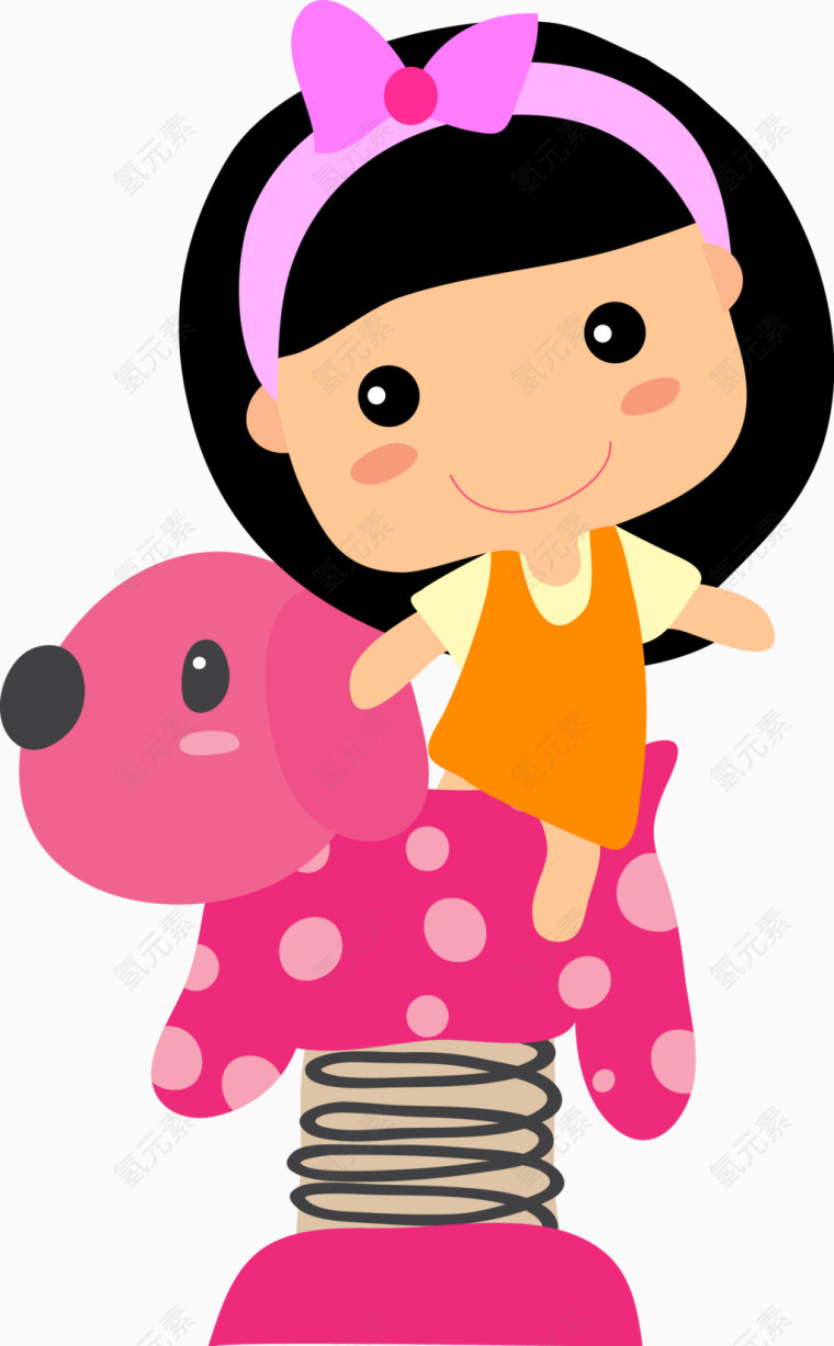 小女孩骑小狗玩具卡通矢量图