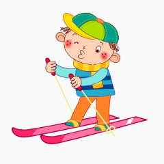 绿色小男孩滑雪