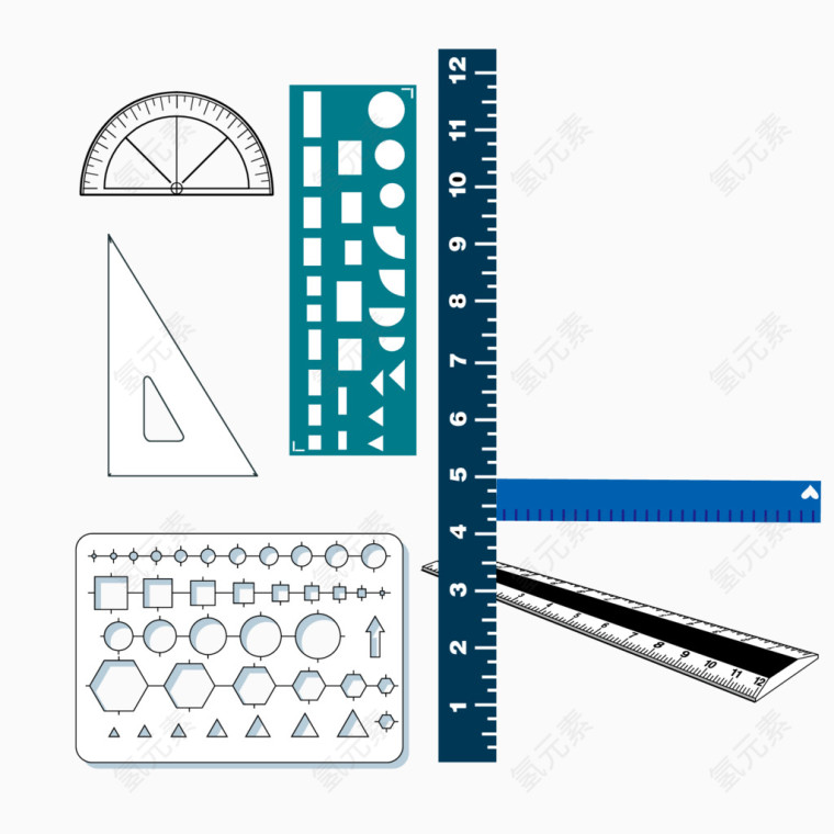 各种学习用品尺子矢量素材