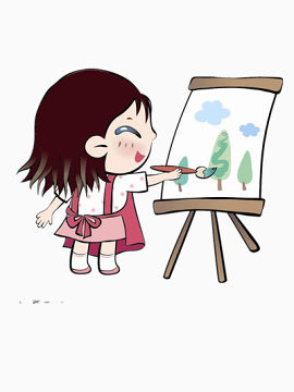 绘画的小女孩矢量图