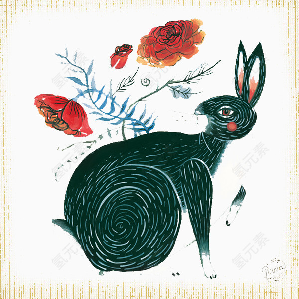 手绘兔子花朵封面