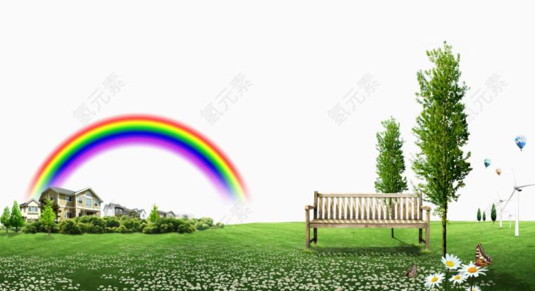 草地小花彩虹背景素材
