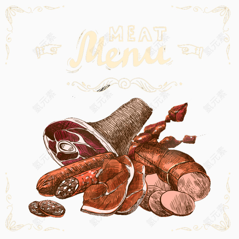 复古肉制品菜单海报矢量素材
