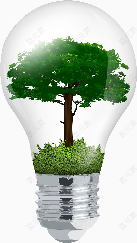 矢量灯泡里的绿树