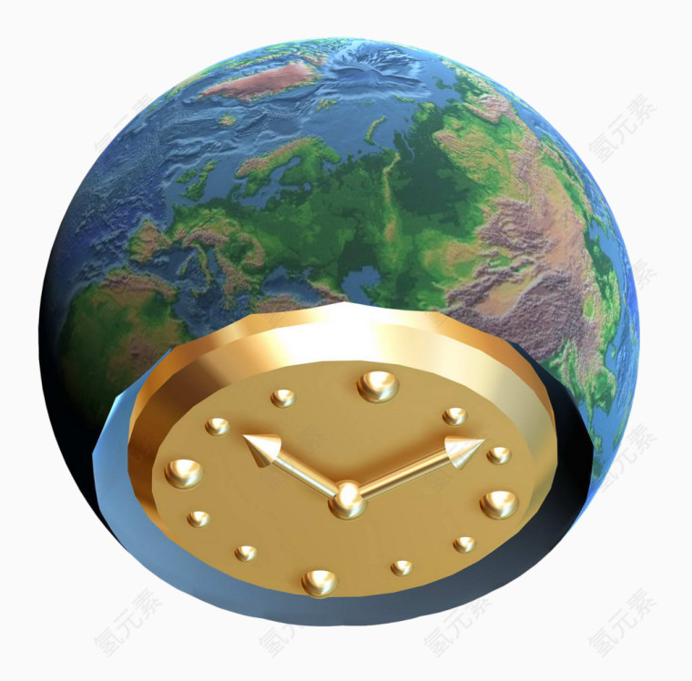 立体地球内嵌金色时钟