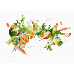 飞舞的水花和蔬菜水果