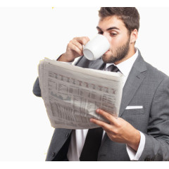 员工喝咖啡一边看报纸