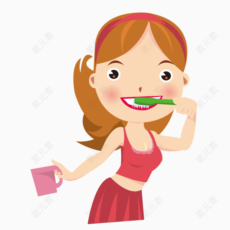 红色时尚女性刷牙