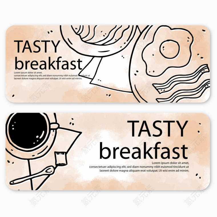 手绘横幅的美味的早餐矢量素材