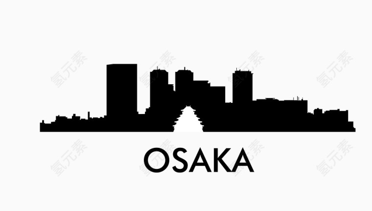 黑色城市地标建筑剪影大阪