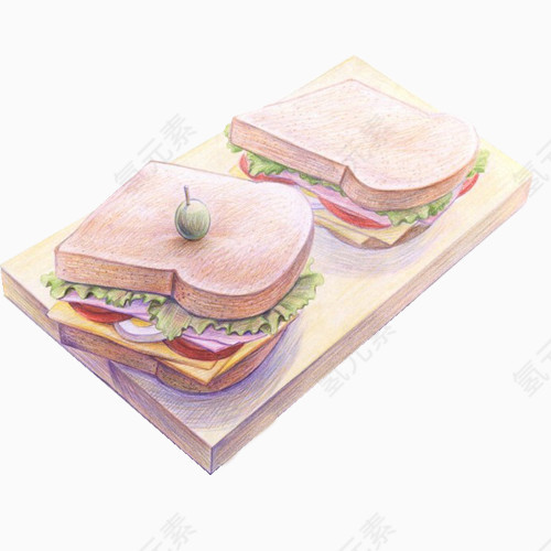 两块三明治手绘画素材图片