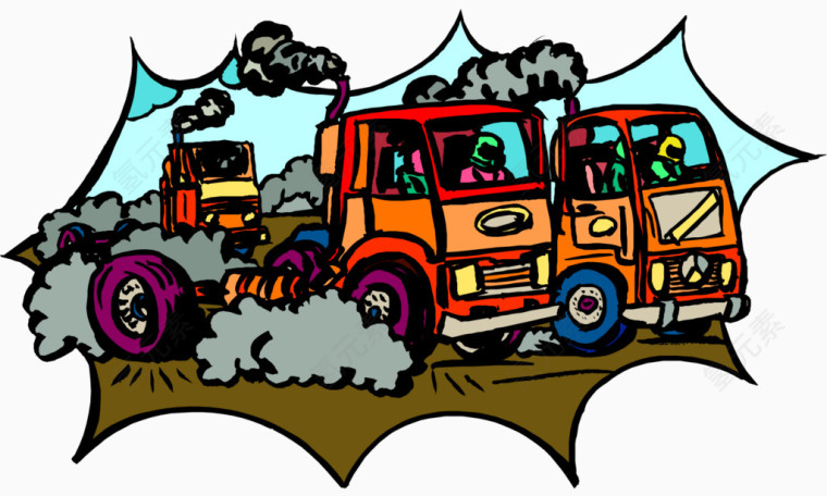 卡通手绘越野卡车比赛插画