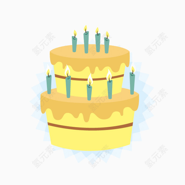 黄色的插着蜡烛的卡通蛋糕