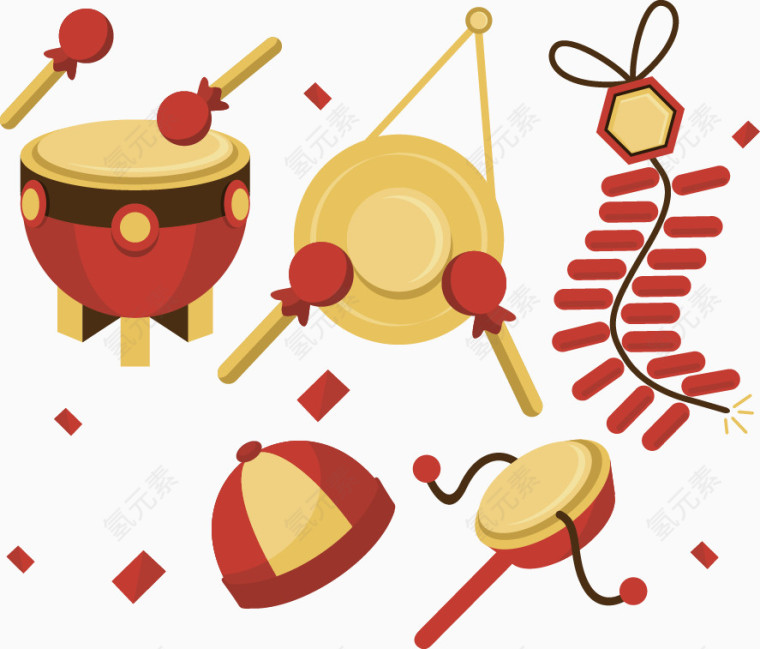 黄色中国风锣鼓装饰图案